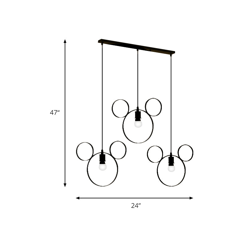 Wrought Iron Bear Pendant Light 3 Lights Modern Style Hanging Lamp in Black Clearhalo 'Ceiling Lights' 'Pendant Lights' 'Pendants' Lighting' 193562