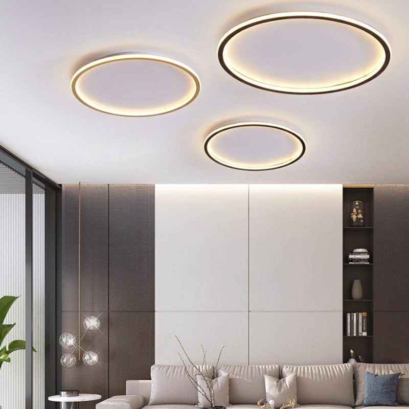 Disc Thin Ceiling Light Fixture Simple Style Metal Living Room LED Flushmount Lighting in Gold, 12"/19.5"/23.5" W Gold Clearhalo 'Ceiling Lights' 'Close To Ceiling Lights' 'Close to ceiling' 'Flush mount' Lighting' 1935629