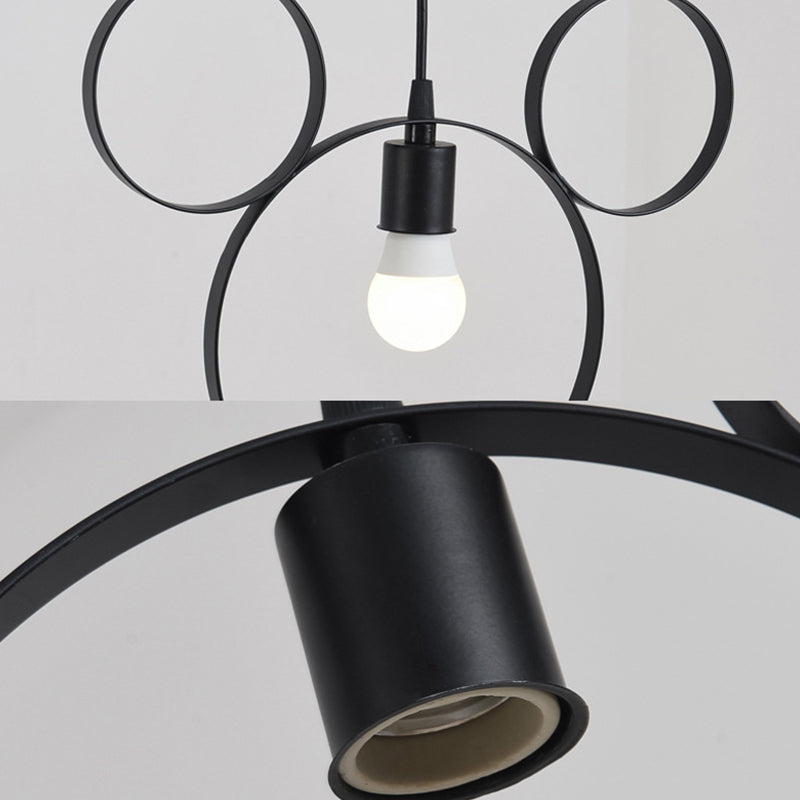 Wrought Iron Bear Pendant Light 3 Lights Modern Style Hanging Lamp in Black Clearhalo 'Ceiling Lights' 'Pendant Lights' 'Pendants' Lighting' 193563