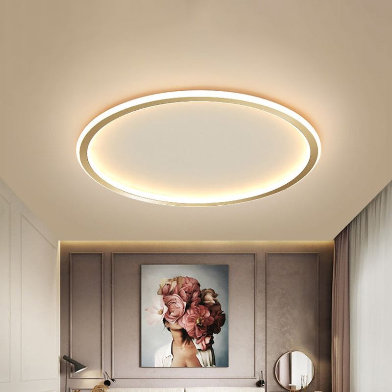 Disc Thin Ceiling Light Fixture Simple Style Metal Living Room LED Flushmount Lighting in Gold, 12"/19.5"/23.5" W Clearhalo 'Ceiling Lights' 'Close To Ceiling Lights' 'Close to ceiling' 'Flush mount' Lighting' 1935630