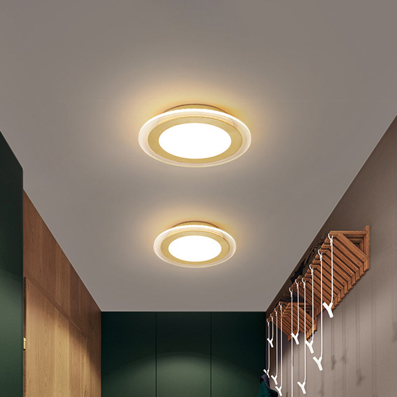 Gold Disk LED Flush Mount Lamp Simplicity Acrylic Close to Ceiling Light Fixture in Warm/White/3 Color Light for Corridor Clearhalo 'Ceiling Lights' 'Close To Ceiling Lights' 'Close to ceiling' 'Flush mount' Lighting' 1935690