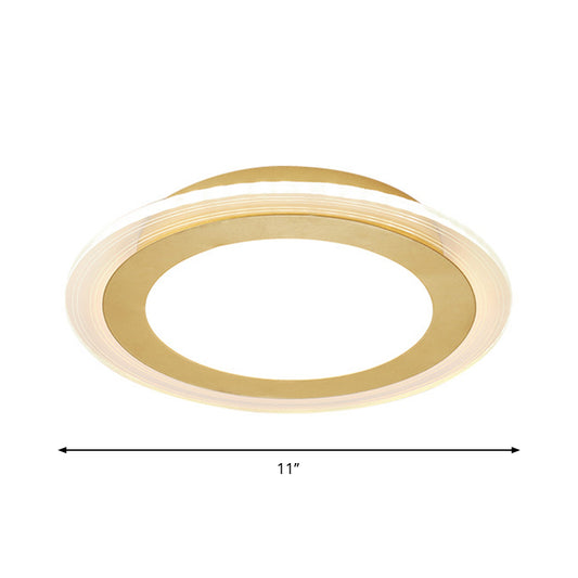 Gold Disk LED Flush Mount Lamp Simplicity Acrylic Close to Ceiling Light Fixture in Warm/White/3 Color Light for Corridor Clearhalo 'Ceiling Lights' 'Close To Ceiling Lights' 'Close to ceiling' 'Flush mount' Lighting' 1935692
