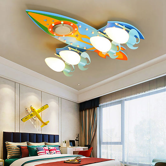 Modern Fighter Airplane Ceiling Lamp 4 Lights Blue Flush Ceiling Light for Kids Bedroom Blue Clearhalo 'Ceiling Lights' 'Close To Ceiling Lights' 'Close to ceiling' 'Flush mount' Lighting' 193569