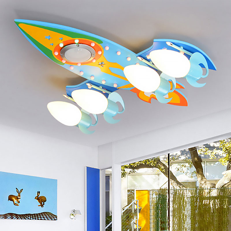 Modern Fighter Airplane Ceiling Lamp 4 Lights Blue Flush Ceiling Light for Kids Bedroom Clearhalo 'Ceiling Lights' 'Close To Ceiling Lights' 'Close to ceiling' 'Flush mount' Lighting' 193570