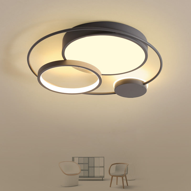 Nordic Novelty Circle Ceiling Lighting Metallic 16"/19"/23.5" Wide LED Bedroom Flush Mount Light in Black/Grey Grey Clearhalo 'Ceiling Lights' 'Close To Ceiling Lights' 'Close to ceiling' 'Flush mount' Lighting' 1935722