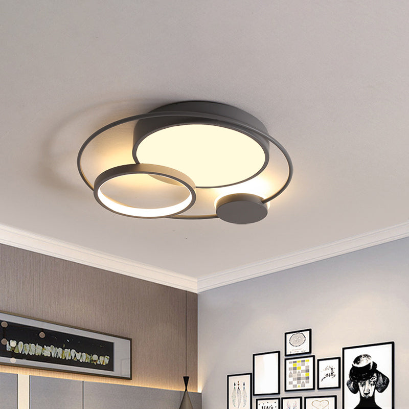 Nordic Novelty Circle Ceiling Lighting Metallic 16"/19"/23.5" Wide LED Bedroom Flush Mount Light in Black/Grey Clearhalo 'Ceiling Lights' 'Close To Ceiling Lights' 'Close to ceiling' 'Flush mount' Lighting' 1935723