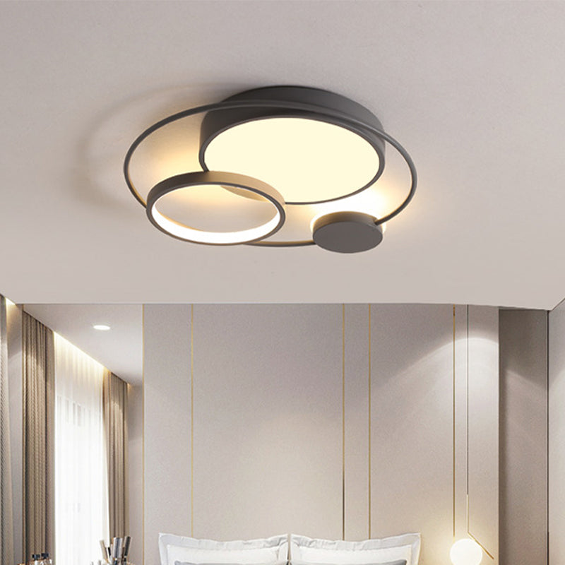 Nordic Novelty Circle Ceiling Lighting Metallic 16"/19"/23.5" Wide LED Bedroom Flush Mount Light in Black/Grey Clearhalo 'Ceiling Lights' 'Close To Ceiling Lights' 'Close to ceiling' 'Flush mount' Lighting' 1935724