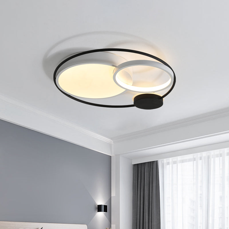 Nordic Novelty Circle Ceiling Lighting Metallic 16"/19"/23.5" Wide LED Bedroom Flush Mount Light in Black/Grey Black Clearhalo 'Ceiling Lights' 'Close To Ceiling Lights' 'Close to ceiling' 'Flush mount' Lighting' 1935729