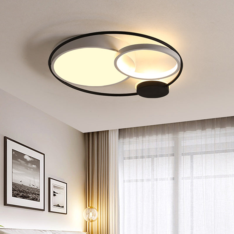 Nordic Novelty Circle Ceiling Lighting Metallic 16"/19"/23.5" Wide LED Bedroom Flush Mount Light in Black/Grey Clearhalo 'Ceiling Lights' 'Close To Ceiling Lights' 'Close to ceiling' 'Flush mount' Lighting' 1935730