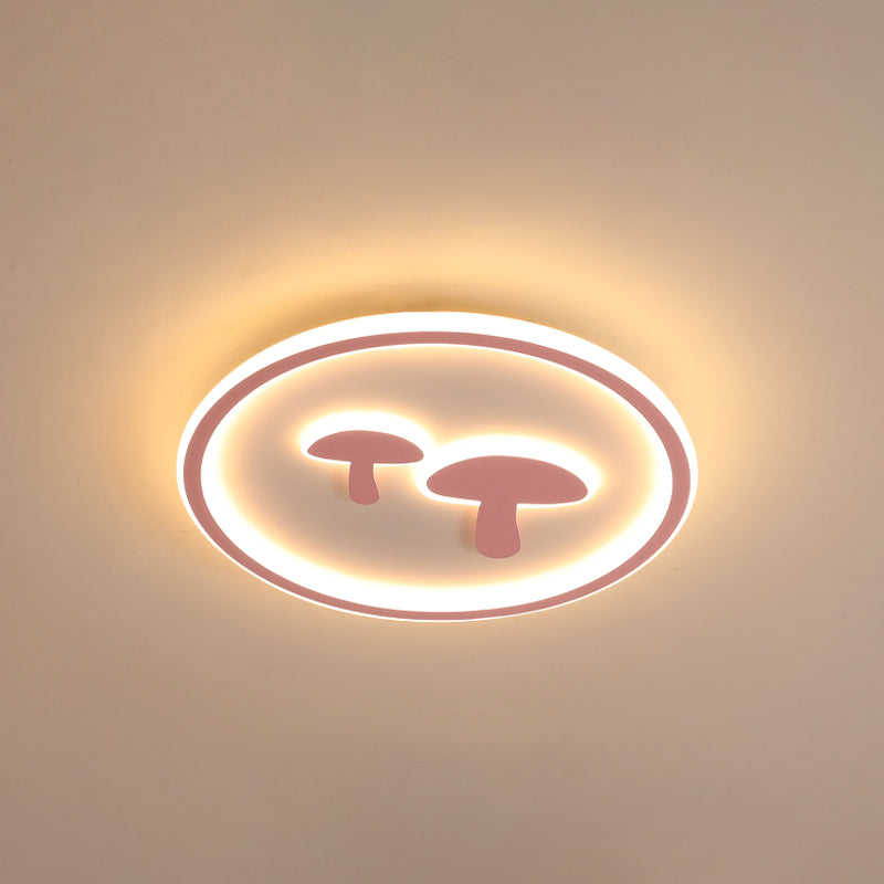 Mushroom Circular Baby Room Ceiling Lamp Acrylic 16"/19.5" Dia LED Cartoon Flush Mounted Light in White/Pink/Gold Clearhalo 'Ceiling Lights' 'Close To Ceiling Lights' 'Close to ceiling' 'Flush mount' Lighting' 1935741