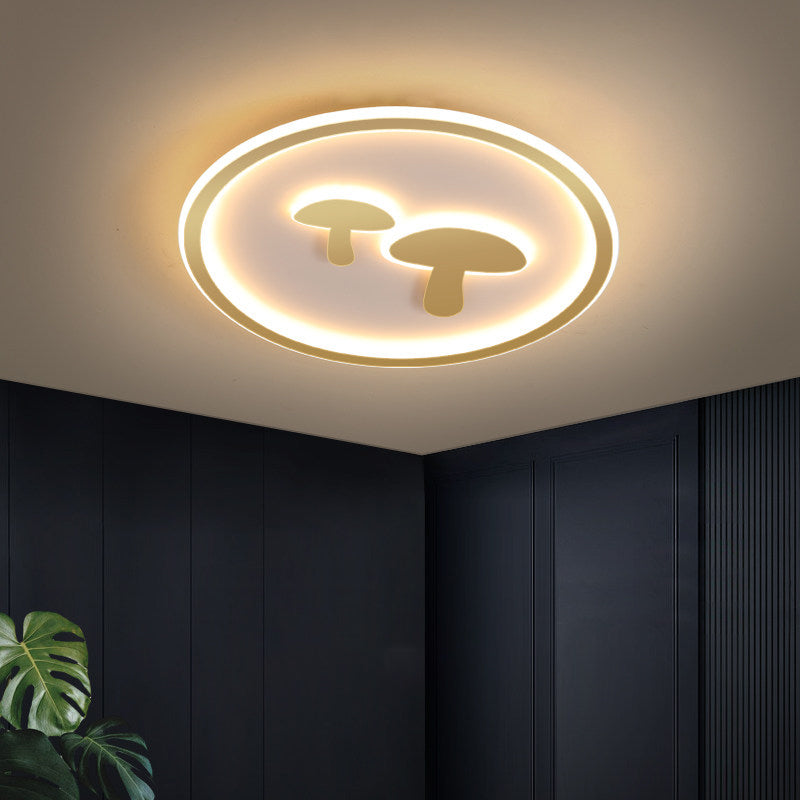 Mushroom Circular Baby Room Ceiling Lamp Acrylic 16"/19.5" Dia LED Cartoon Flush Mounted Light in White/Pink/Gold Clearhalo 'Ceiling Lights' 'Close To Ceiling Lights' 'Close to ceiling' 'Flush mount' Lighting' 1935743