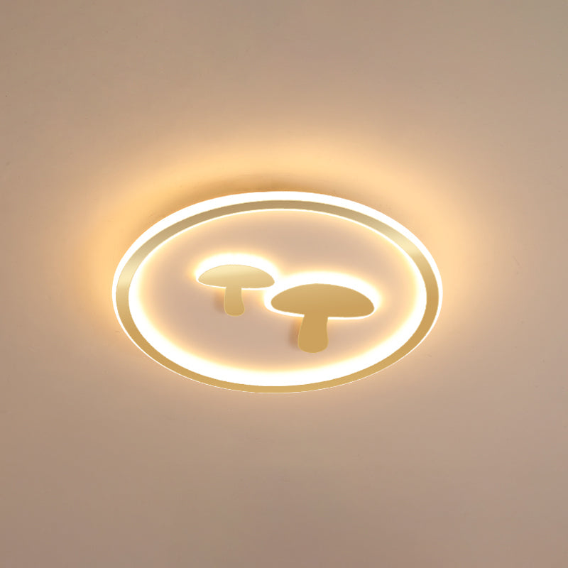 Mushroom Circular Baby Room Ceiling Lamp Acrylic 16"/19.5" Dia LED Cartoon Flush Mounted Light in White/Pink/Gold Clearhalo 'Ceiling Lights' 'Close To Ceiling Lights' 'Close to ceiling' 'Flush mount' Lighting' 1935745