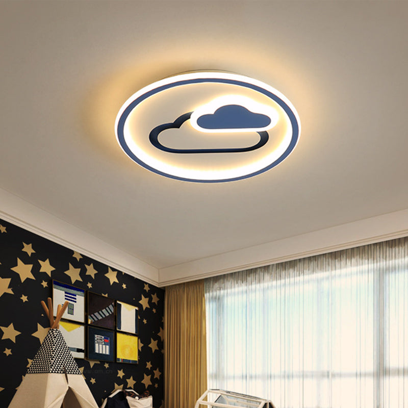 Kids Style Cloud Flush Mount Light Acrylic 16"/19.5" Wide Nursery Ultra-Thin Circle LED Ceiling Lighting in Pink/Blue/Black Clearhalo 'Ceiling Lights' 'Close To Ceiling Lights' 'Close to ceiling' 'Flush mount' Lighting' 1935756