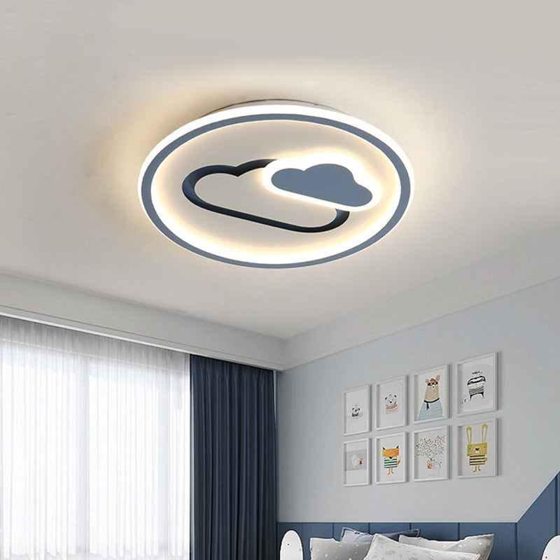 Kids Style Cloud Flush Mount Light Acrylic 16"/19.5" Wide Nursery Ultra-Thin Circle LED Ceiling Lighting in Pink/Blue/Black Clearhalo 'Ceiling Lights' 'Close To Ceiling Lights' 'Close to ceiling' 'Flush mount' Lighting' 1935757