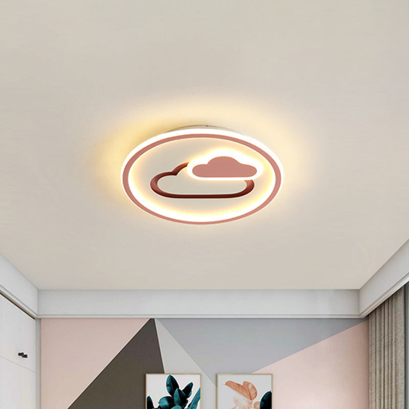 Kids Style Cloud Flush Mount Light Acrylic 16"/19.5" Wide Nursery Ultra-Thin Circle LED Ceiling Lighting in Pink/Blue/Black Clearhalo 'Ceiling Lights' 'Close To Ceiling Lights' 'Close to ceiling' 'Flush mount' Lighting' 1935762