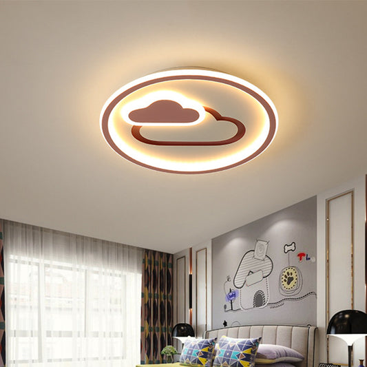 Kids Style Cloud Flush Mount Light Acrylic 16"/19.5" Wide Nursery Ultra-Thin Circle LED Ceiling Lighting in Pink/Blue/Black Clearhalo 'Ceiling Lights' 'Close To Ceiling Lights' 'Close to ceiling' 'Flush mount' Lighting' 1935763