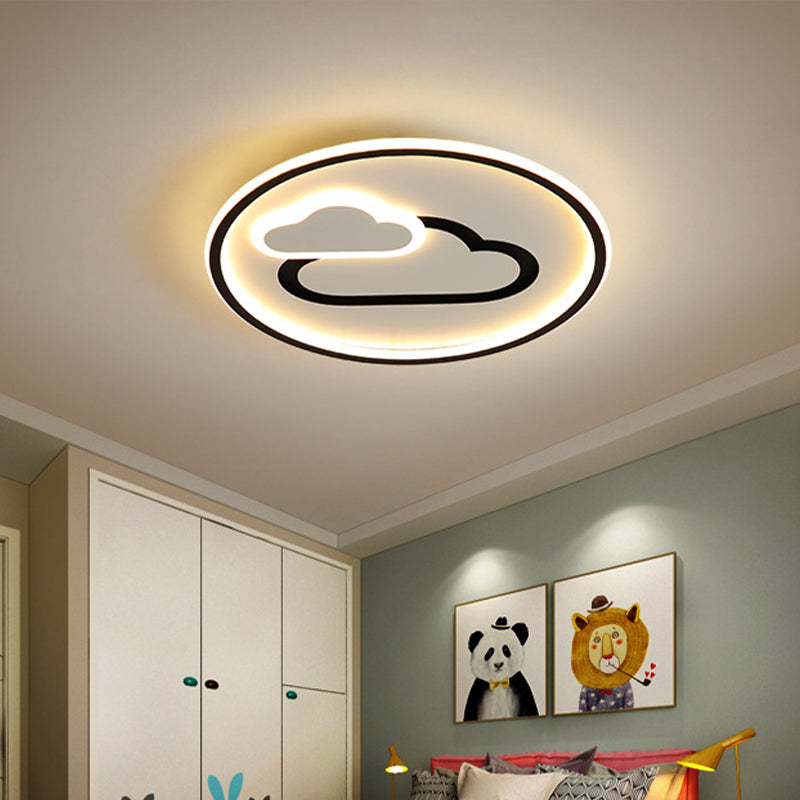 Kids Style Cloud Flush Mount Light Acrylic 16"/19.5" Wide Nursery Ultra-Thin Circle LED Ceiling Lighting in Pink/Blue/Black Clearhalo 'Ceiling Lights' 'Close To Ceiling Lights' 'Close to ceiling' 'Flush mount' Lighting' 1935766