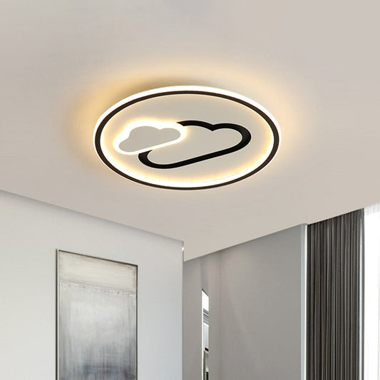 Kids Style Cloud Flush Mount Light Acrylic 16"/19.5" Wide Nursery Ultra-Thin Circle LED Ceiling Lighting in Pink/Blue/Black Clearhalo 'Ceiling Lights' 'Close To Ceiling Lights' 'Close to ceiling' 'Flush mount' Lighting' 1935767