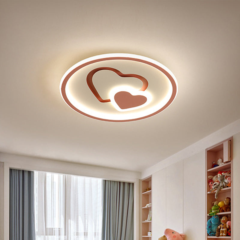 Heart Shaped Thin LED Ceiling Light Modern Acrylic Bedroom Circle Flush Mount in Black/Pink/Blue, 16"/19.5" Width Clearhalo 'Ceiling Lights' 'Close To Ceiling Lights' 'Close to ceiling' 'Flush mount' Lighting' 1935770