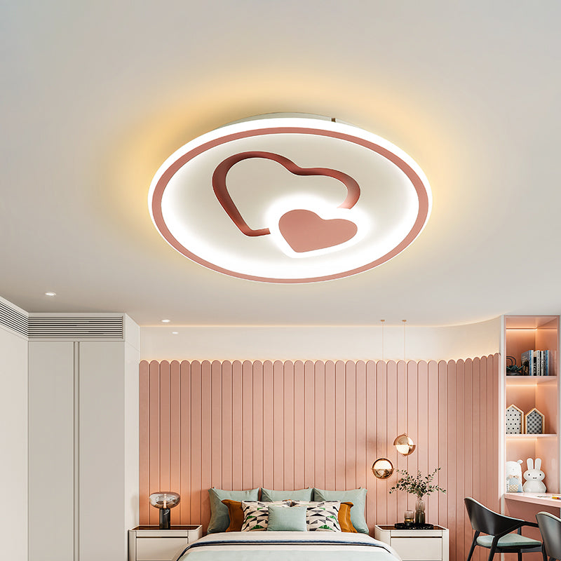 Heart Shaped Thin LED Ceiling Light Modern Acrylic Bedroom Circle Flush Mount in Black/Pink/Blue, 16"/19.5" Width Clearhalo 'Ceiling Lights' 'Close To Ceiling Lights' 'Close to ceiling' 'Flush mount' Lighting' 1935771