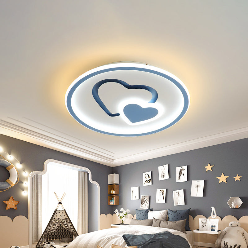 Heart Shaped Thin LED Ceiling Light Modern Acrylic Bedroom Circle Flush Mount in Black/Pink/Blue, 16"/19.5" Width Blue Clearhalo 'Ceiling Lights' 'Close To Ceiling Lights' 'Close to ceiling' 'Flush mount' Lighting' 1935775