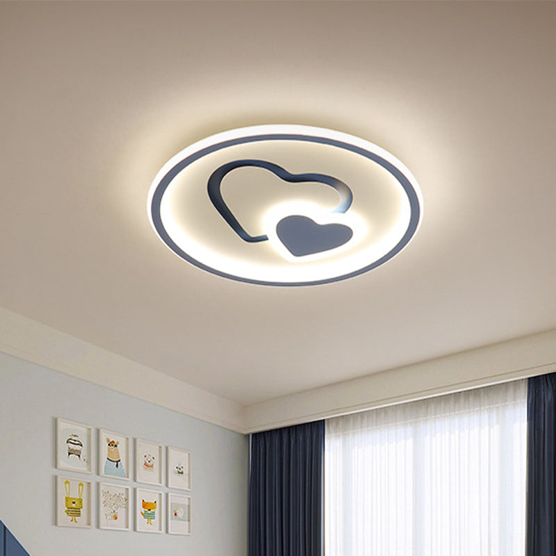 Heart Shaped Thin LED Ceiling Light Modern Acrylic Bedroom Circle Flush Mount in Black/Pink/Blue, 16"/19.5" Width Clearhalo 'Ceiling Lights' 'Close To Ceiling Lights' 'Close to ceiling' 'Flush mount' Lighting' 1935777