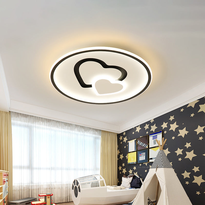 Heart Shaped Thin LED Ceiling Light Modern Acrylic Bedroom Circle Flush Mount in Black/Pink/Blue, 16"/19.5" Width Black Clearhalo 'Ceiling Lights' 'Close To Ceiling Lights' 'Close to ceiling' 'Flush mount' Lighting' 1935779