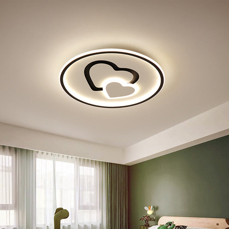 Heart Shaped Thin LED Ceiling Light Modern Acrylic Bedroom Circle Flush Mount in Black/Pink/Blue, 16"/19.5" Width Clearhalo 'Ceiling Lights' 'Close To Ceiling Lights' 'Close to ceiling' 'Flush mount' Lighting' 1935780