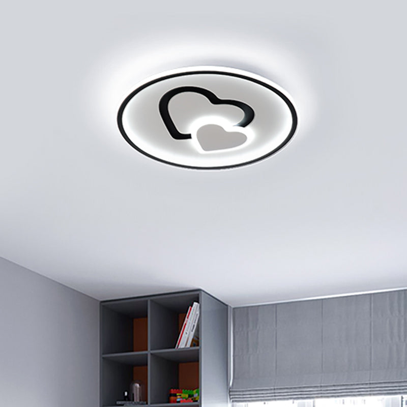 Heart Shaped Thin LED Ceiling Light Modern Acrylic Bedroom Circle Flush Mount in Black/Pink/Blue, 16"/19.5" Width Clearhalo 'Ceiling Lights' 'Close To Ceiling Lights' 'Close to ceiling' 'Flush mount' Lighting' 1935781