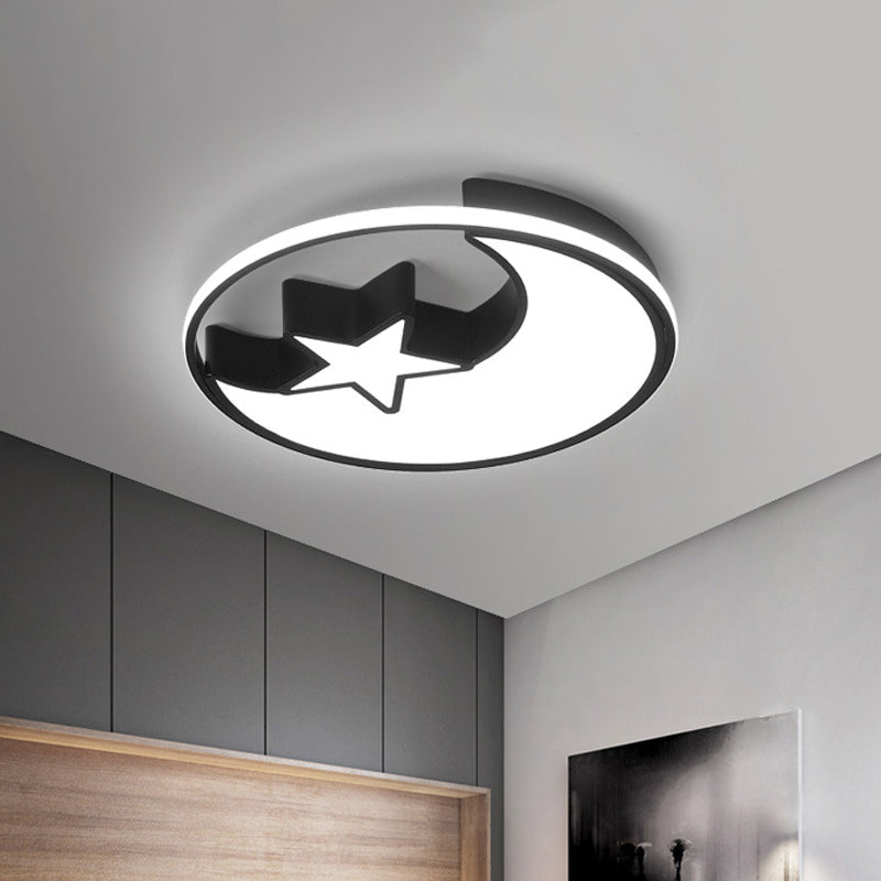 Integrated LED Bedroom Flush Light Modern Black Ceiling Mount Lamp with Semicircle/Loving Heart/Star Acrylic Shade, Warm/White Light Black Star Clearhalo 'Ceiling Lights' 'Close To Ceiling Lights' 'Close to ceiling' 'Flush mount' Lighting' 1935788