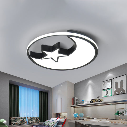Integrated LED Bedroom Flush Light Modern Black Ceiling Mount Lamp with Semicircle/Loving Heart/Star Acrylic Shade, Warm/White Light Clearhalo 'Ceiling Lights' 'Close To Ceiling Lights' 'Close to ceiling' 'Flush mount' Lighting' 1935789