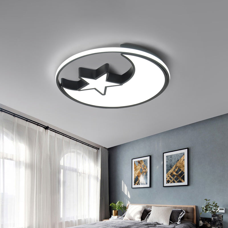 Integrated LED Bedroom Flush Light Modern Black Ceiling Mount Lamp with Semicircle/Loving Heart/Star Acrylic Shade, Warm/White Light Clearhalo 'Ceiling Lights' 'Close To Ceiling Lights' 'Close to ceiling' 'Flush mount' Lighting' 1935790