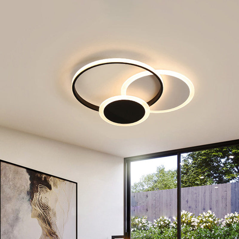 16.5"/20.5" W 3-Tier Round Ceiling Fixture Nordic Aluminum Black/White Flush Mount Lamp in Warm/White Light Clearhalo 'Ceiling Lights' 'Close To Ceiling Lights' 'Close to ceiling' 'Flush mount' Lighting' 1935798