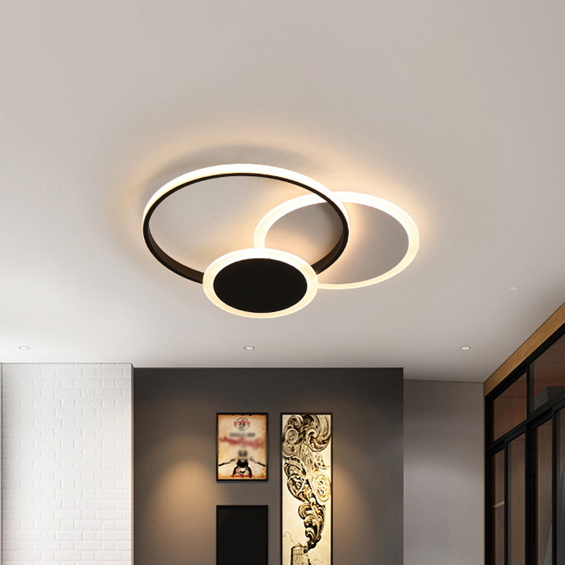 16.5"/20.5" W 3-Tier Round Ceiling Fixture Nordic Aluminum Black/White Flush Mount Lamp in Warm/White Light Clearhalo 'Ceiling Lights' 'Close To Ceiling Lights' 'Close to ceiling' 'Flush mount' Lighting' 1935799