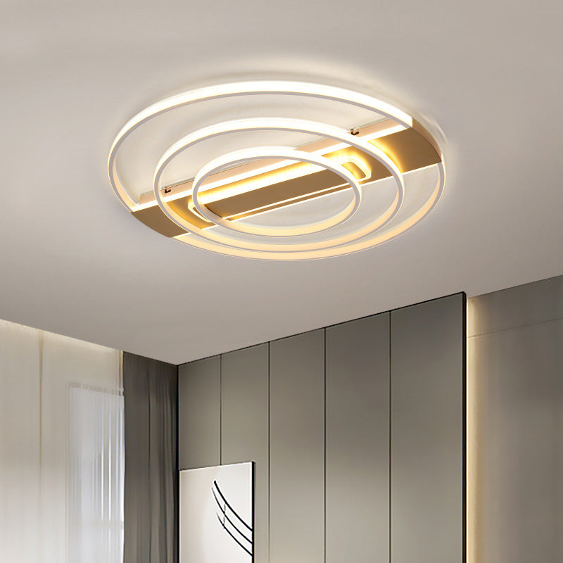 Metal 2/3-Ring Flush Ceiling Light Minimalist White/Gold LED Flushmount Lighting in Warm/White Light White Clearhalo 'Ceiling Lights' 'Close To Ceiling Lights' 'Close to ceiling' 'Flush mount' Lighting' 1935813