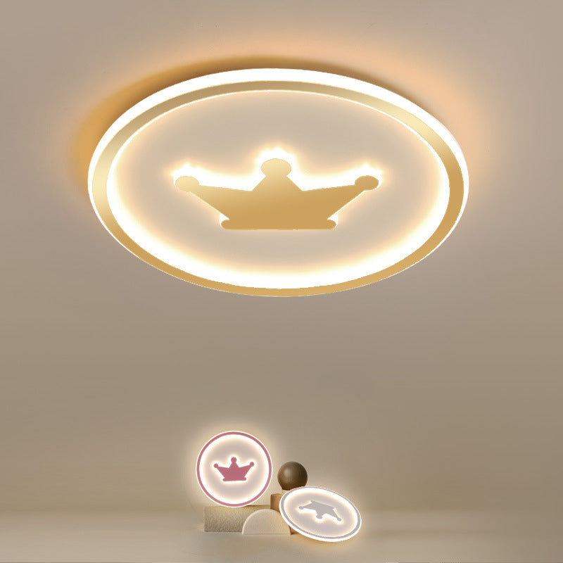 Cartoon Crown Flush Mount Light Acrylic Kids Room LED Circular Ceiling Lamp in Pink/Gold/White, 16"/19.5" Width Gold Clearhalo 'Ceiling Lights' 'Close To Ceiling Lights' 'Close to ceiling' 'Flush mount' Lighting' 1935823