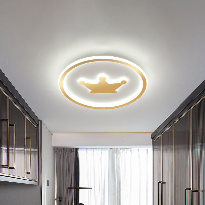 Cartoon Crown Flush Mount Light Acrylic Kids Room LED Circular Ceiling Lamp in Pink/Gold/White, 16"/19.5" Width Clearhalo 'Ceiling Lights' 'Close To Ceiling Lights' 'Close to ceiling' 'Flush mount' Lighting' 1935825