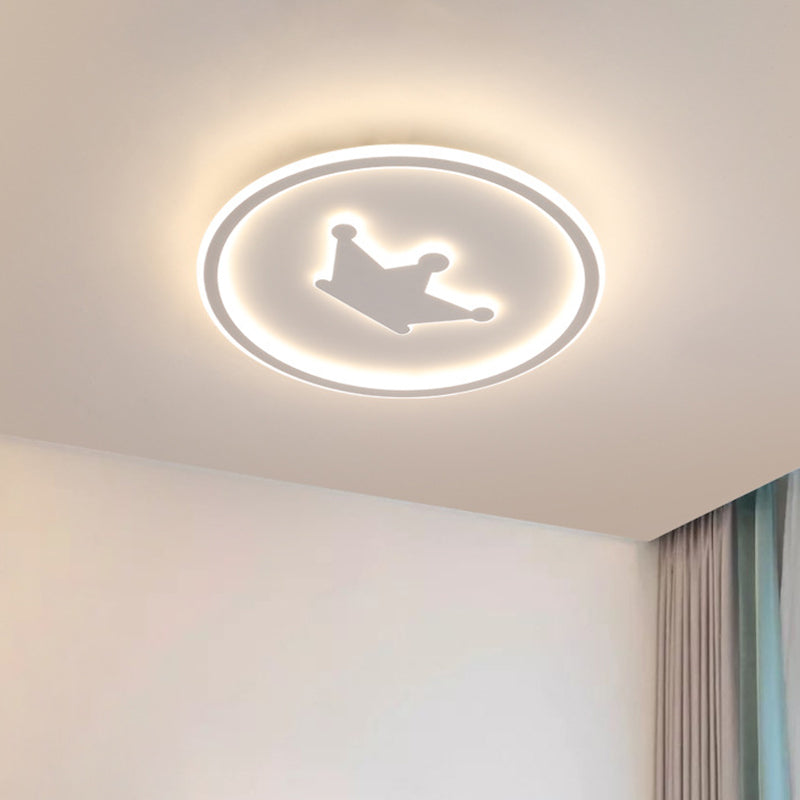 Cartoon Crown Flush Mount Light Acrylic Kids Room LED Circular Ceiling Lamp in Pink/Gold/White, 16"/19.5" Width Clearhalo 'Ceiling Lights' 'Close To Ceiling Lights' 'Close to ceiling' 'Flush mount' Lighting' 1935833