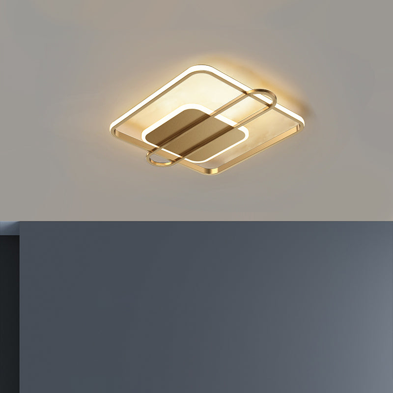 Circle/Square Flush Light Fixture Minimalist Metallic Black/Gold Surface Mounted LED Ceiling Light in Warm/White Light Gold Square Clearhalo 'Ceiling Lights' 'Close To Ceiling Lights' 'Close to ceiling' 'Flush mount' Lighting' 1935860