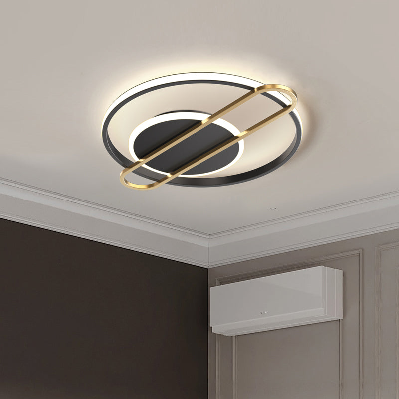 Circle/Square Flush Light Fixture Minimalist Metallic Black/Gold Surface Mounted LED Ceiling Light in Warm/White Light Black Round Clearhalo 'Ceiling Lights' 'Close To Ceiling Lights' 'Close to ceiling' 'Flush mount' Lighting' 1935865