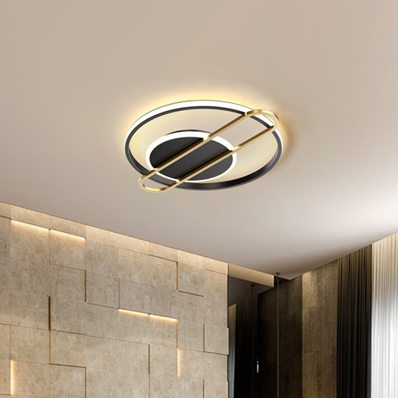 Circle/Square Flush Light Fixture Minimalist Metallic Black/Gold Surface Mounted LED Ceiling Light in Warm/White Light Clearhalo 'Ceiling Lights' 'Close To Ceiling Lights' 'Close to ceiling' 'Flush mount' Lighting' 1935867