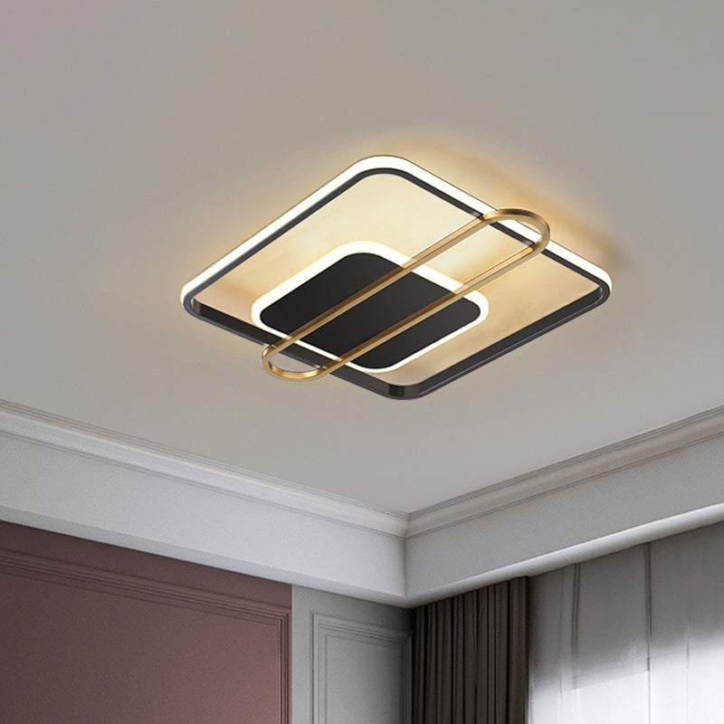 Circle/Square Flush Light Fixture Minimalist Metallic Black/Gold Surface Mounted LED Ceiling Light in Warm/White Light Black Square Clearhalo 'Ceiling Lights' 'Close To Ceiling Lights' 'Close to ceiling' 'Flush mount' Lighting' 1935869