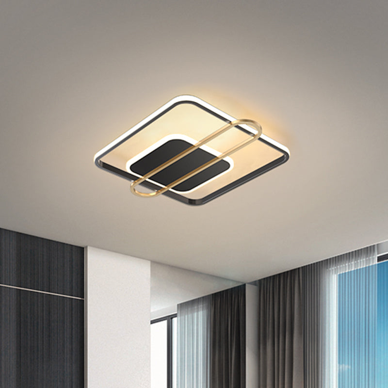 Circle/Square Flush Light Fixture Minimalist Metallic Black/Gold Surface Mounted LED Ceiling Light in Warm/White Light Clearhalo 'Ceiling Lights' 'Close To Ceiling Lights' 'Close to ceiling' 'Flush mount' Lighting' 1935870