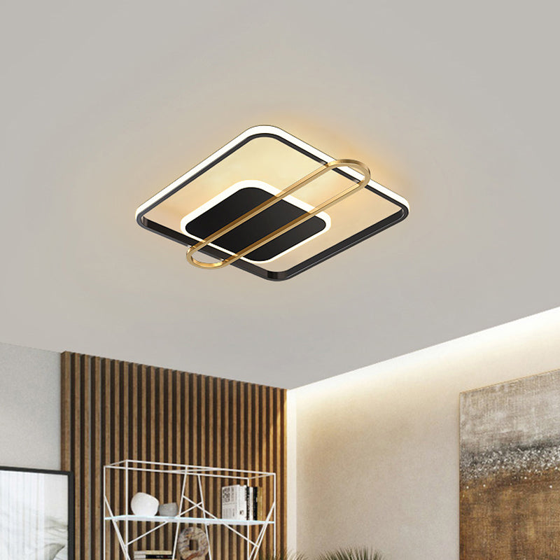 Circle/Square Flush Light Fixture Minimalist Metallic Black/Gold Surface Mounted LED Ceiling Light in Warm/White Light Clearhalo 'Ceiling Lights' 'Close To Ceiling Lights' 'Close to ceiling' 'Flush mount' Lighting' 1935871