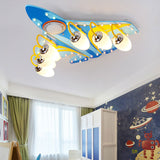 Contemporary Blue Flush Ceiling Light Fighter Plane 6 Lights Wood Ceiling Lamp for Nursing Room Blue Clearhalo 'Ceiling Lights' 'Close To Ceiling Lights' 'Close to ceiling' 'Flush mount' Lighting' 193587