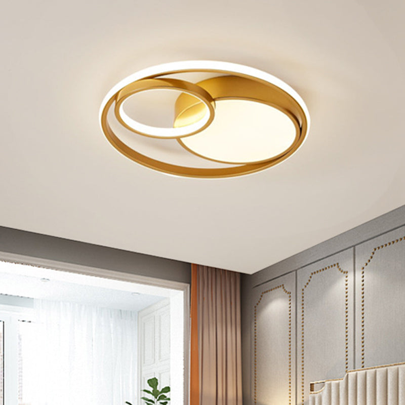 Circular Flush Mount Lamp Simple Acrylic Black/White/Gold LED Ceiling Light Fixture for Dorm Room, White/3 Color Light Gold Clearhalo 'Ceiling Lights' 'Close To Ceiling Lights' 'Close to ceiling' 'Flush mount' Lighting' 1935889