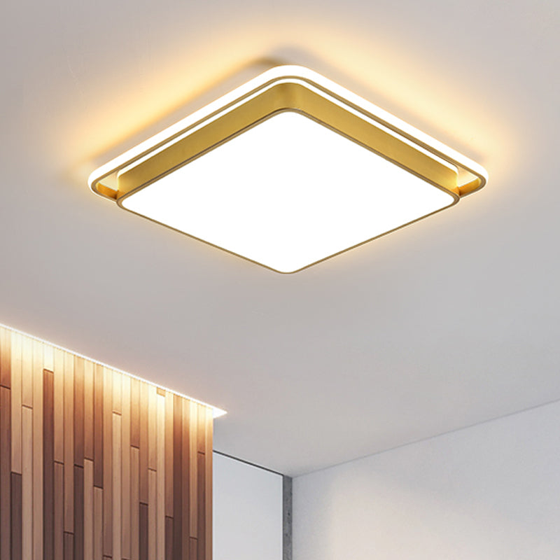 Gold Round/Square LED Ceiling Fixture Minimalistic Acrylic Flush Mount Light with Glowing Frame, 18"/21.5" Wide Gold Square Plate Clearhalo 'Ceiling Lights' 'Close To Ceiling Lights' 'Close to ceiling' 'Flush mount' Lighting' 1935919