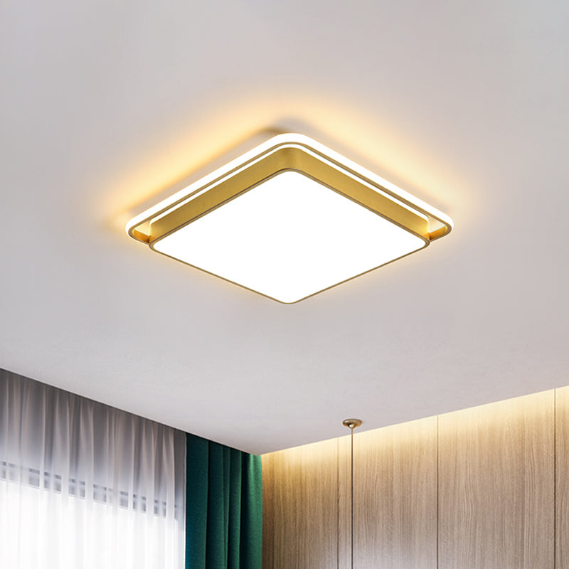 Gold Round/Square LED Ceiling Fixture Minimalistic Acrylic Flush Mount Light with Glowing Frame, 18"/21.5" Wide Clearhalo 'Ceiling Lights' 'Close To Ceiling Lights' 'Close to ceiling' 'Flush mount' Lighting' 1935921