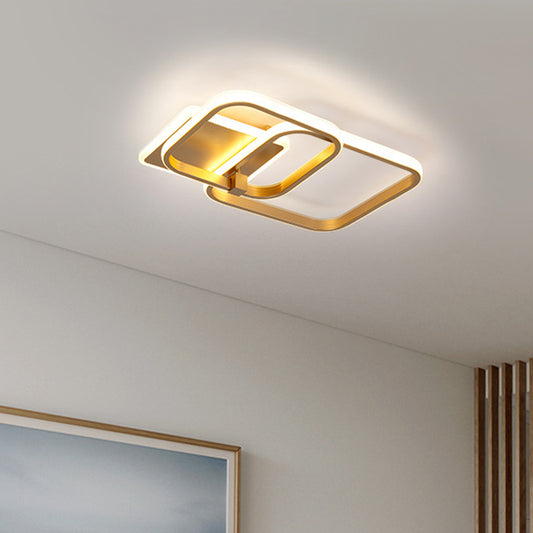 Metal Multi-Round/Square LED Ceiling Light Minimalism 2/4 Lights Gold Finish Semi Flush Mount Light Fixture 2 Gold Square Plate Clearhalo 'Ceiling Lights' 'Close To Ceiling Lights' 'Close to ceiling' 'Semi-flushmount' Lighting' 1935959