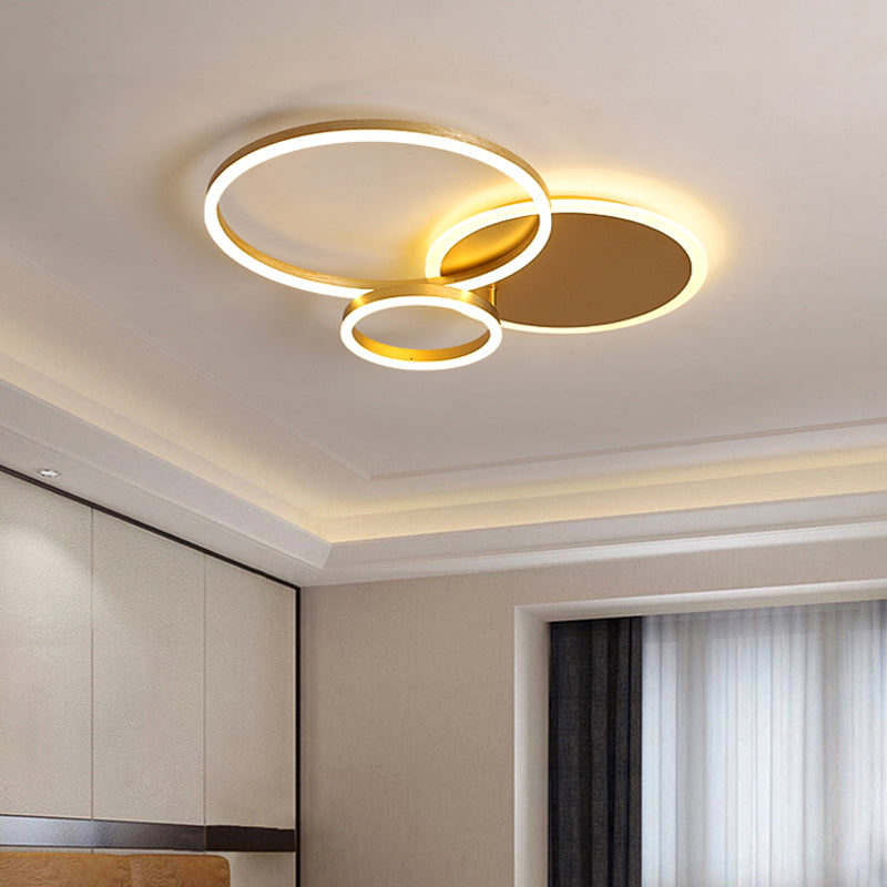 Modernist 2/3/5-Head LED Flushmount Gold Hoop Flush Mount Ceiling Light with Acrylic Shade, Warm/White Light 3 Gold Clearhalo 'Ceiling Lights' 'Close To Ceiling Lights' 'Close to ceiling' 'Flush mount' Lighting' 1935964